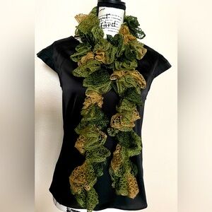 70” Green and Gold Ruffled Scarf